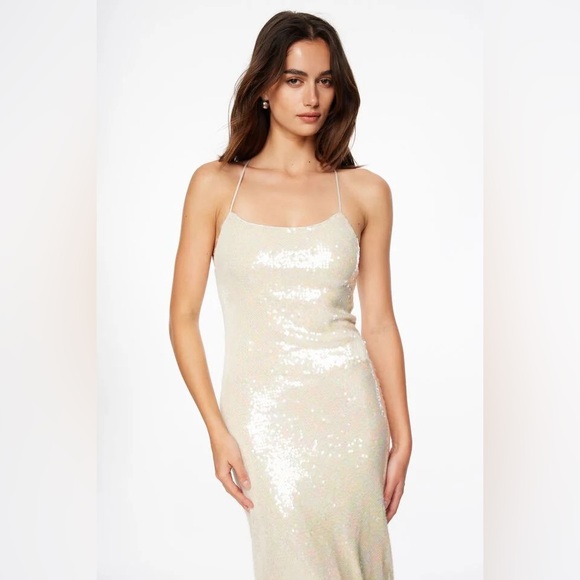 DYNAMITE - Elegant Sequin Dress - Cream - Small - Picture 2 of 4